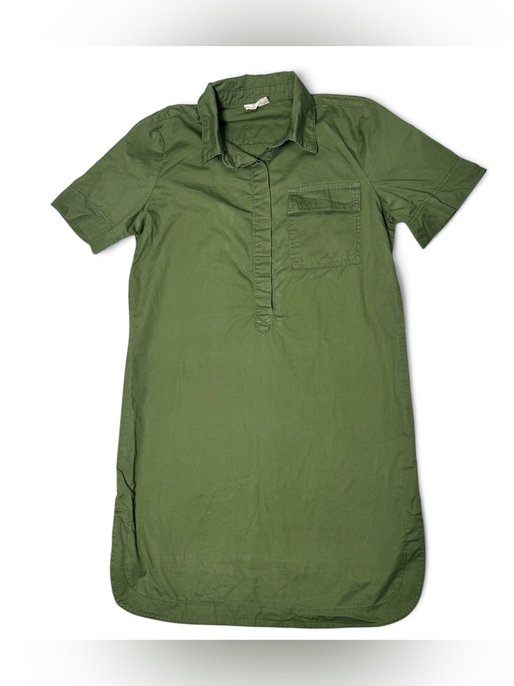 Litz Olive Green Short Sleeve Collared Utility Shirt Dress- Small
